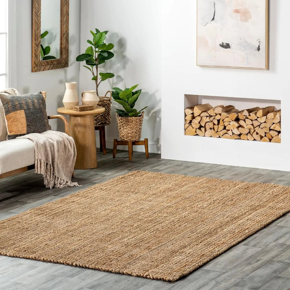 Solid Farmhouse Jute Area Rug,