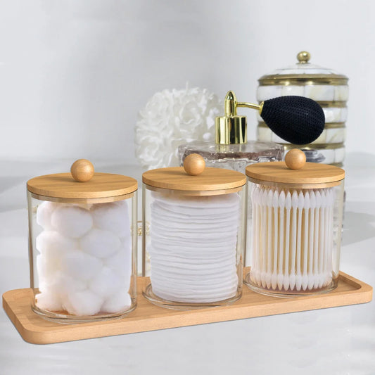 3Pcs Acrylic Bamboo Bathroom Jars